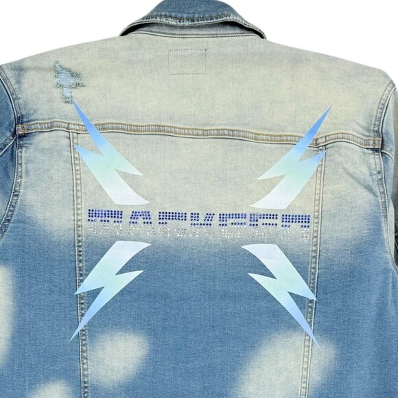 Mackeen Mens Venice Distressed Thunder Rhinestones Thunder Blue Jacket Small NWT - Picture 5 of 12